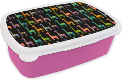 Broodtrommel Roze - Lunchbox - Brooddoos - Regenboog - Giraffe - Meisje - Patronen - Kinderen - 18x12x6 cm - Kinderen - Meisje