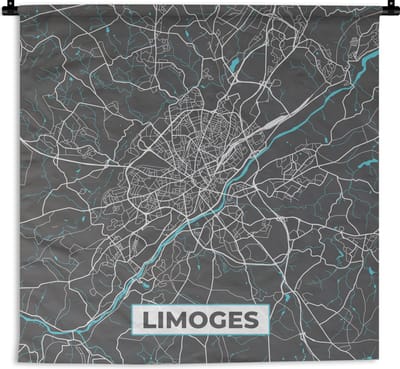 Wandkleed - Wanddoek - Limoges - Frankrijk - Kaart - Stadskaart - Plattegrond - 180x180 cm - Wandtapijt