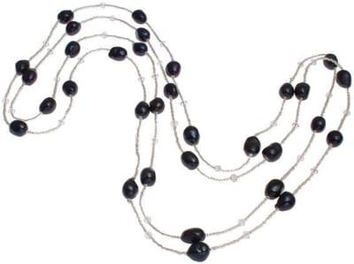 Zoetwater parelketting Black Pearl Sweater - echte parels - lange parelketting - zwart - zilver - luxe sieraden zakje - parelketting dames
