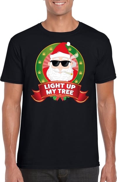 Foute Kerst print t-shirt - zwart - Stoned Kerstman - voor heren - kersttrui - kerstkleding S