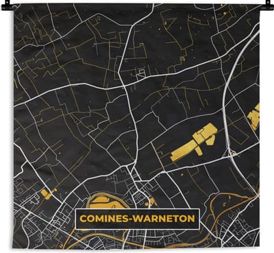 Wandkleed - Wanddoek - Comines-Warneton - Goud - Stadskaart - Kaart - Plattegrond - 180x180 cm - Wandtapijt