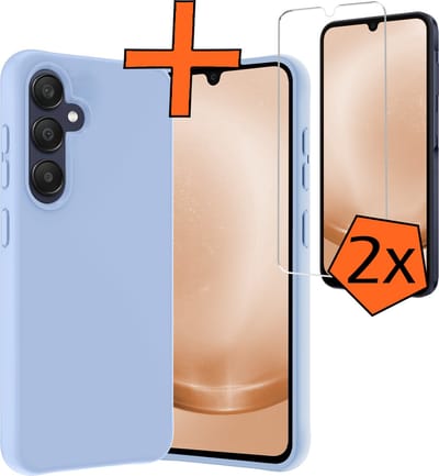 Hoes - Met 2x Screenprotector - Geschikt voor Samsung Galaxy A25 - Sterk & Shockproof - Back Cover - Siliconen Case - Telefoon Hoes - Lichtblauw