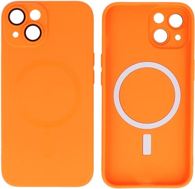 Hoesje Geschikt voor iPhone 15 Plus - Back Cover - MagSafe Hoesje met Camera Beschermer - Oranje