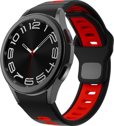 Siliconen bandje - geschikt voor Samsung Galaxy Watch 7 / Watch 6 / Watch 6 Classic / Watch 5 / Watch 5 Pro / Watch 4 / Watch 4 Classic / Watch FE - zwart-rood