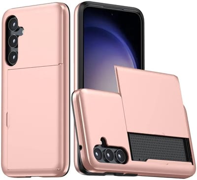 Hoesje met Kaarthouder Slider Geschikt voor Samsung Galaxy S23 | Pasjeshouder Achterkant | Kaarthouder voor twee á drie pasjes | Roze Goud