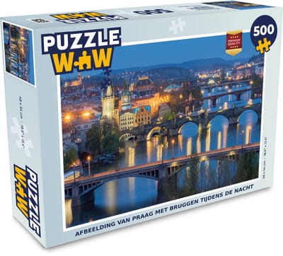 Puzzel Nacht - Praag - Bruggen - Legpuzzel - Puzzel 500 stukjes