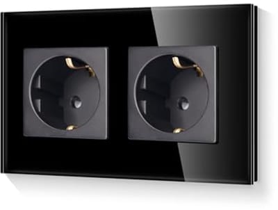 Dubbel stopcontact - Wandcontactdoos inbouw - Veilig stroom leveren - Kinderbeveiliging glas - 157mm - Zwart
