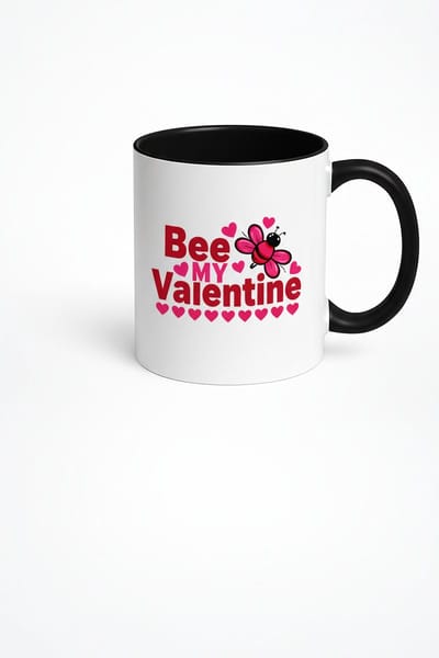 Valentijn Mok 'Bee My Valentine' met Roze Bij | Liefdes Cadeau Beker | Wit Zwart