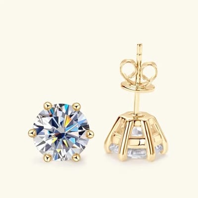 Oorknoppen met labaratorium gecreeerde moissanite - 0.5ct - 925 sterling zilver verguld - Moissaniet - 5mm - The Jewellery Salon