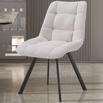 Eetkamerstoel Lizzy Beige – Stoffen Bekleding – Zwarte Metalen Poten – Per Stuk