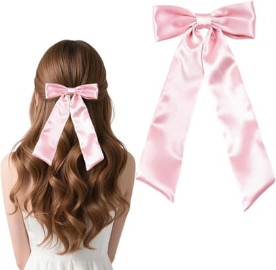 Lange roze satijnen haarstrikken met clip | Elegante haaraccessoires voor dames en meisjes, perfect voor feestjes en dagelijks gebruik