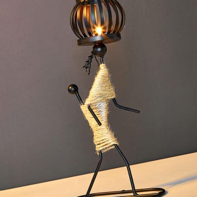 Kandelaar Smeedijzer Unieke Vorm Hennep Touw Artistieke Kandelaar Voor Bar Decoratie Eetkamer Tafel Type 2 gray