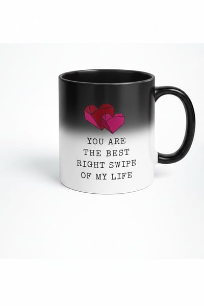 Magische Mok 'Best Right Swipe Of My Life' met Hartjes Design - Valentijn Cadeau