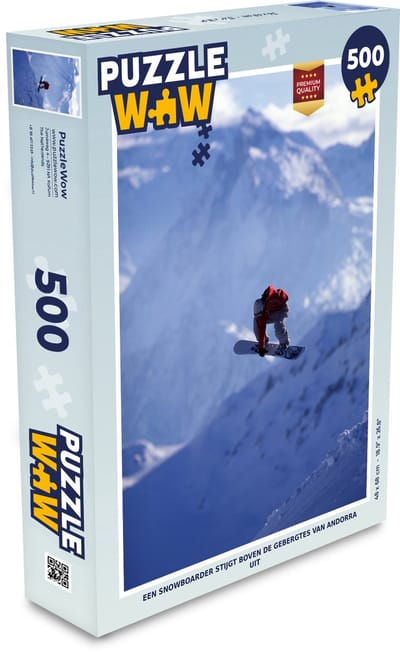 Puzzel Een snowboarder stijgt boven de gebergtes van Andorra uit - Legpuzzel - Puzzel 500 stukjes