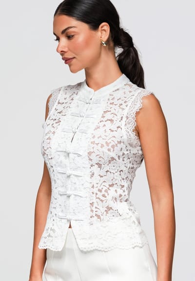 OMBRE Blouse - Slim Fit - Katoen - Mouwloos Wit S/M