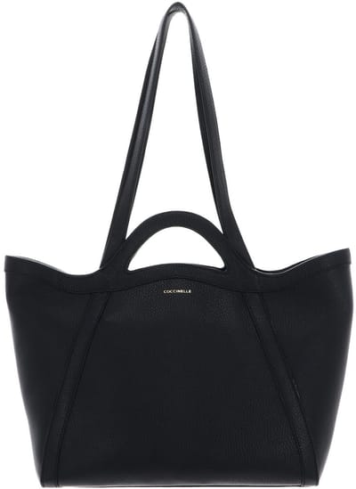 COCCINELLE Leren Schoudertas Shopper Amalia Handbag Grained Leather Noir Zwart
