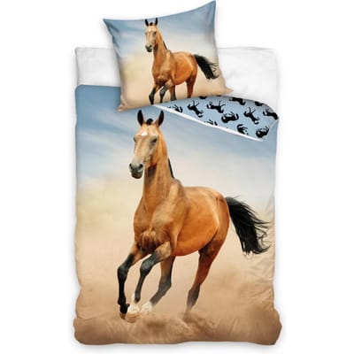 DREAMEE Dekbedovertrek - Desert Horse - 140x200 cm + kussenloop 60x70 cm - Bruin/Blauw