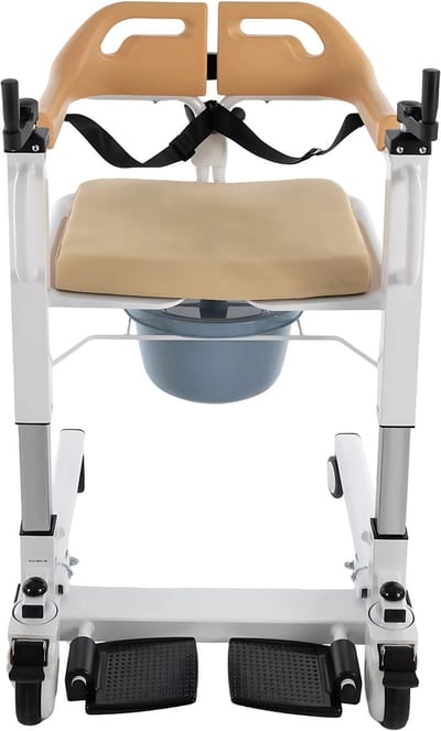 Toiletstoel met Wielen - Zitting met leuning - Transfer hulpmiddel - Sta-op hulpmiddel - Voor Badkamer en Thuiszorg - Hoogte Verstelbaar 40-60 cm, Max. 100 kg - Ivoor