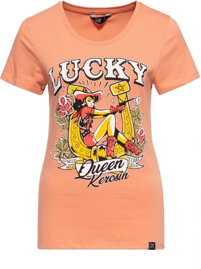 Queen Kerosin dames Lu-cky -print T-shirt oranje