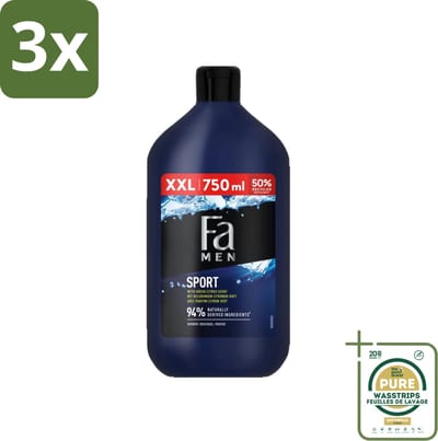 3 x Fa Men - Sport - Douchegel - Groene Citrus - 750 ml - Grootverpakking - Douchegel Voor Mannen - Sport Douchegel - Groene Citrus Geur - Verfrissende Douchegel - Dagelijks Gebruik