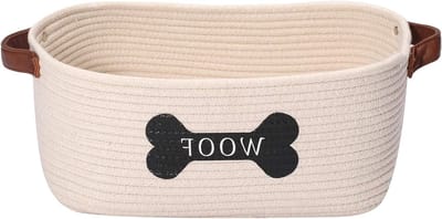 Hondenmand en Speelgoedmand van Katoen met Handvat - Ideaal voor Honden, Katten en Huisdieren - Perfect voor Speelgoed, Dekens en Leashes - Beige