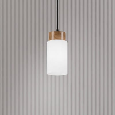Lamkur Markus hanglamp, opaalglas/eikenhout, Ø 9,5 cm, E27