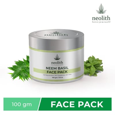 Neolith Neem Basil Face Pack | Skin Brightening Clay Face Mask For Healthy and Glowing Skin, Tan Removal, Black head removal, Acne & Fairness 100 GM groen