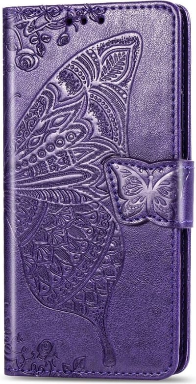 Hoesje geschikt voor iPhone 16 - Bookcase - Pasjeshouder - Portemonnee - Vlinderpatroon - Kunstleer - Donkerpaars