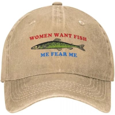 Vrouwen Willen Vis Mij Vrees Mij Baseballpet Spullen Vintage Verweerd Gewassen Grappig Logo Papa Hoed Casquette Unisex Stijl Buiten Reizen Adjustable beige