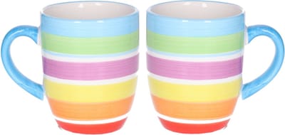 Secret de Gourmet Koffiemokken Curacao - 2x stuks - Keramiek - multi kleuren blauw - 300 ml - 8 x 11 cm - Luxe uitstraling