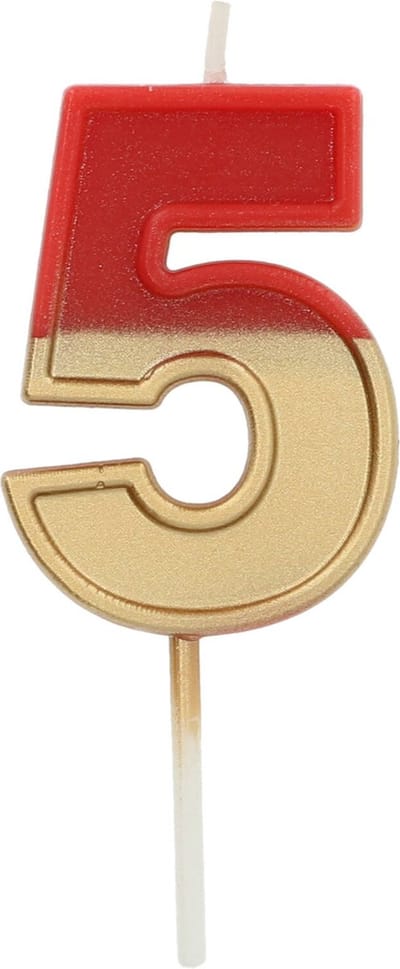 Folat - Kaars Retro Cijfer 5 Rood - 5 cm
