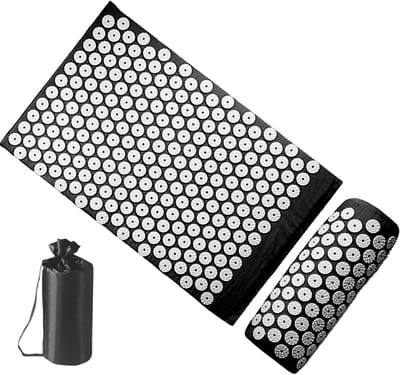 Meditatie en Massage Set - Acupressuur Mat - Pijnverlichting Ontspanning - Druktherapie Systeem - 65x41cm Mat 38x15cm Kussen - Zwart