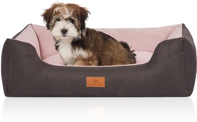 Knuffelwuff Hondenbed Luke van velours met fijn handgeweven karakter M-L 85 x 63cm zwart-roze