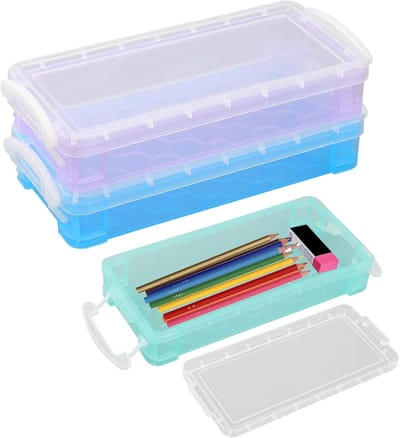 Famanu - Pennenbox, bureauaccessoires, opbergpennen, kunststof, voor kinderen, bureauorganizer voor pennen, penselen, markers