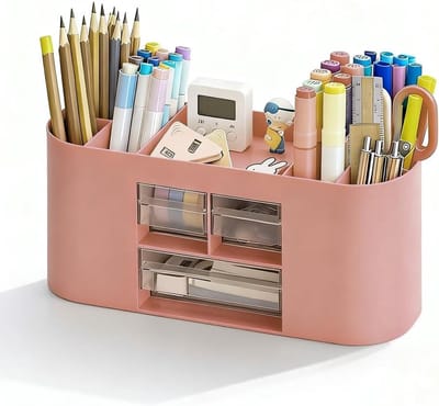 Pen Organiser met 10 Compartimenten voor Bureau, Ruimtebesparende Desk Organizer voor Potloden en Diverse Kantoorbenodigdheden (Roze)