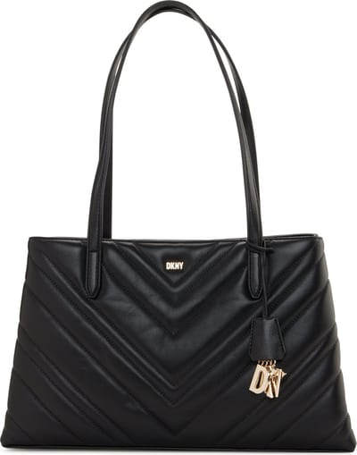 DKNY Leren Schoudertas Madison Tote Bag Blk / Gold Zwart