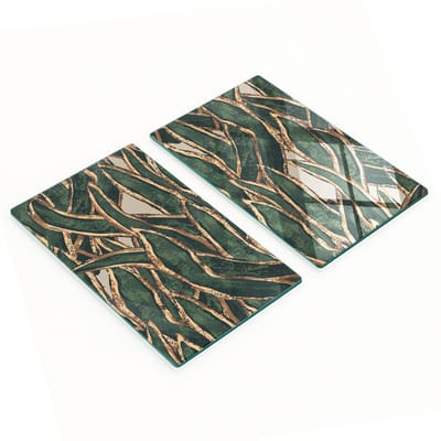 Set van 2 geharde glazen snijplanken in de kleur grasgoudgroen, 2x30x52 cm