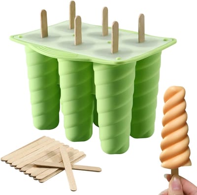 Dailygoods- Ijslollyvormen met 6 holtes - Herbruikbare Siliconen - 20 Houten Stokjes - BPA-vrij - Gemakkelijk los te maken - Perfect voor kinderen - Ijslollymaker