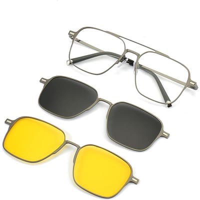 1/3 In 1 Magnetische Clip-On Zonnebril Voor Mannen Vrouwen Optische Myopie Bijziendheid Bril Trendy Montuur 0 gray