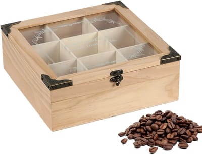 Thee Opbergdoos - Theekist Theebox - Keuken Ordenen - 9 Vakken - 27 x 27 x 12 cm - Niet gespecificeerd