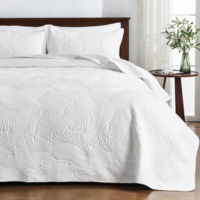 Spreien, zachte en comfortabele katoenen sprei, kingsize met elegant geborduurd palmbladpatroon, 3-delige spreien, dekbedsets met kussenslopen voor alle seizoenen