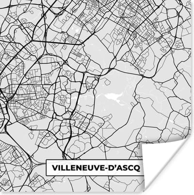 Poster Kaart - Stadskaart - Villeneuve-d'Ascq - Plattegrond - Frankrijk - 100x100 cm XXL