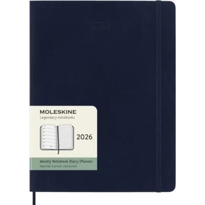 Moleskine agenda 2026, 1 week per pagina + notitieblad, xl, softcover, saffier blauw