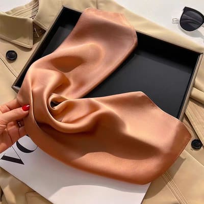 100% Natuurlijke Zijden Sjaal Dames effen Foulard Hoge Kwaliteit Dames Hoofddoek Sjaal Wikkel Vierkant Mode Hijab Bandana Sjaals Y1946YY-Real Silk 65x65cm brown