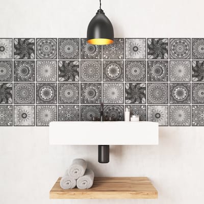 Tegelstickers voor de muur in keuken en badkamer - 24 Boheemse cementtegelstickers van POLOMA - 24 stickers, 10x10 cm
