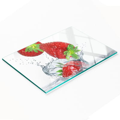 Decoratieve glazen snijplank met aardbeien en watermotief, 80x52 cm