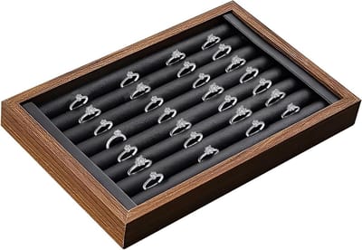 Houten Sieradenopbergtray met 7 Compartimenten, Zachte Voering voor Ringen en Oorbellen, Ideaal voor Thuis en Slaapkamer