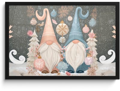 Poster in lijst - Fotolijst 60x40 cm - Posters - Kerst - Gnomen - Pastel - Posterlijst zwart - Decoratie - Wanddecoratie woonkamer - Muurdecoratie slaapkamer - Kerstversiering - Kerstdecoratie voor binnen - Kerstmis