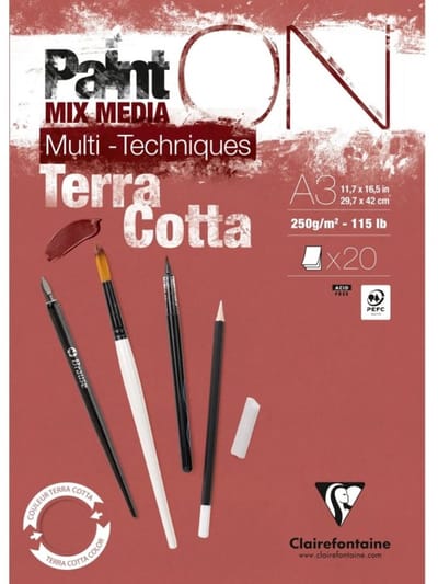 Clairefontaine - Paint ON - Multi-Techniek Pad - Tekenpapier - Schilderpapier - Oranje Bruin - A3 - 250 g - 20 vel