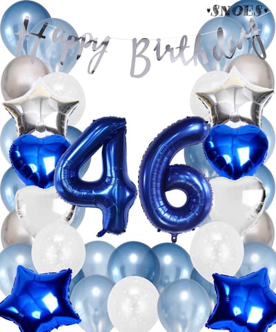 Snoes Ballonnen 46 Jaar Set Mega Blauw Zilver Ballon - Compleet Feestpakket Cijferballon 46 Jaar - Verjaardag Versiering DIY Slinger Happy Birthday – Folieballon – Latex Ballonnen - Helium Ballonnen
